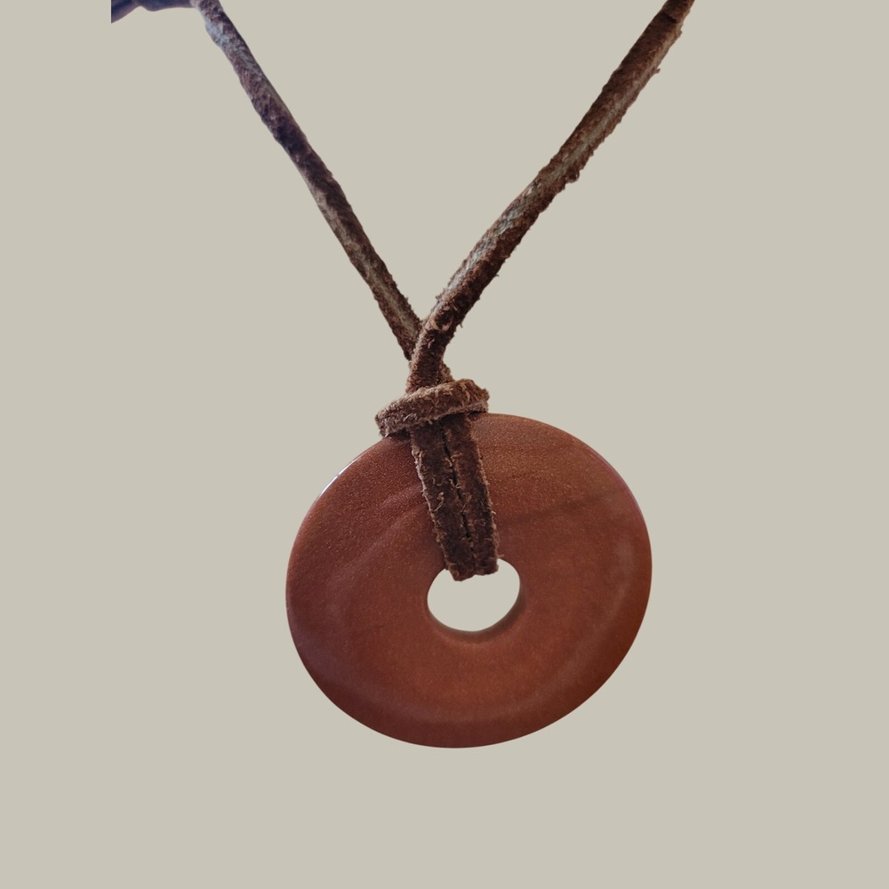 Goldstone Pendant Necklace Boho Minimalist Earthy Suede Cord Brown New